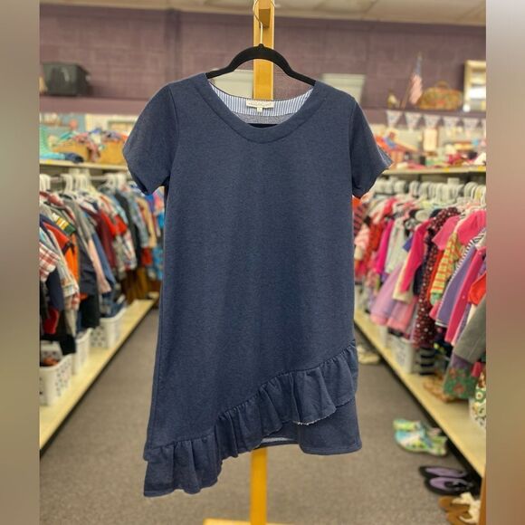 Karen Heart LAdies Sm Blue Dress w/ Striped Ruffle BOttom NEW - Picture 1 of 4